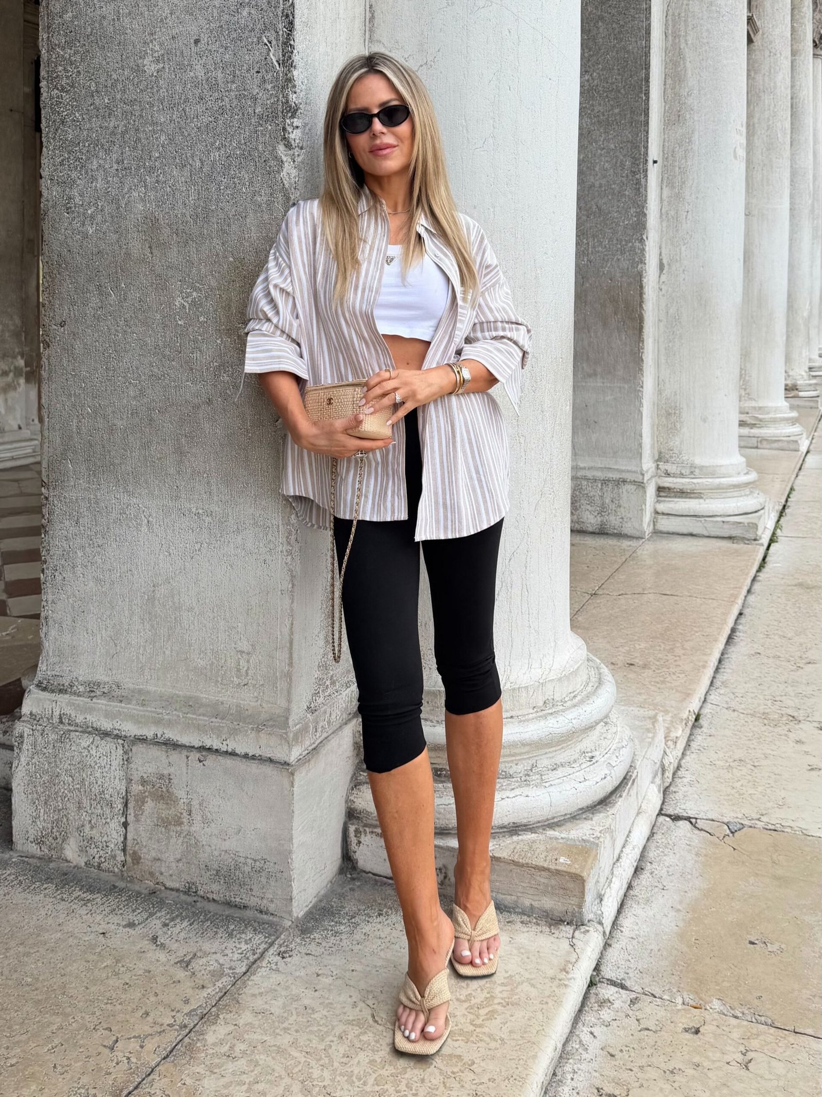 Striped Shirt Black Leggings