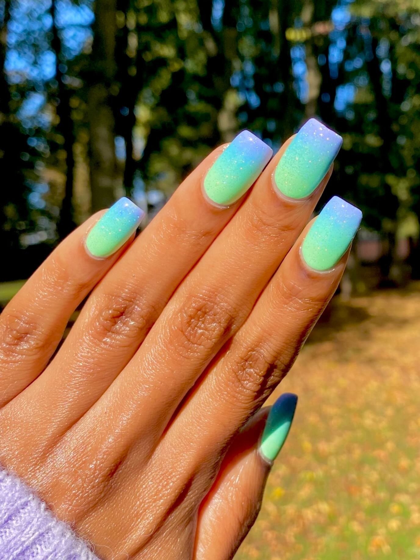 Blue Green Glitter Square Ombre