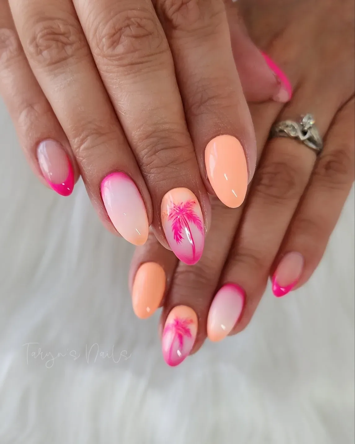 Peach Pink French Palm Nails