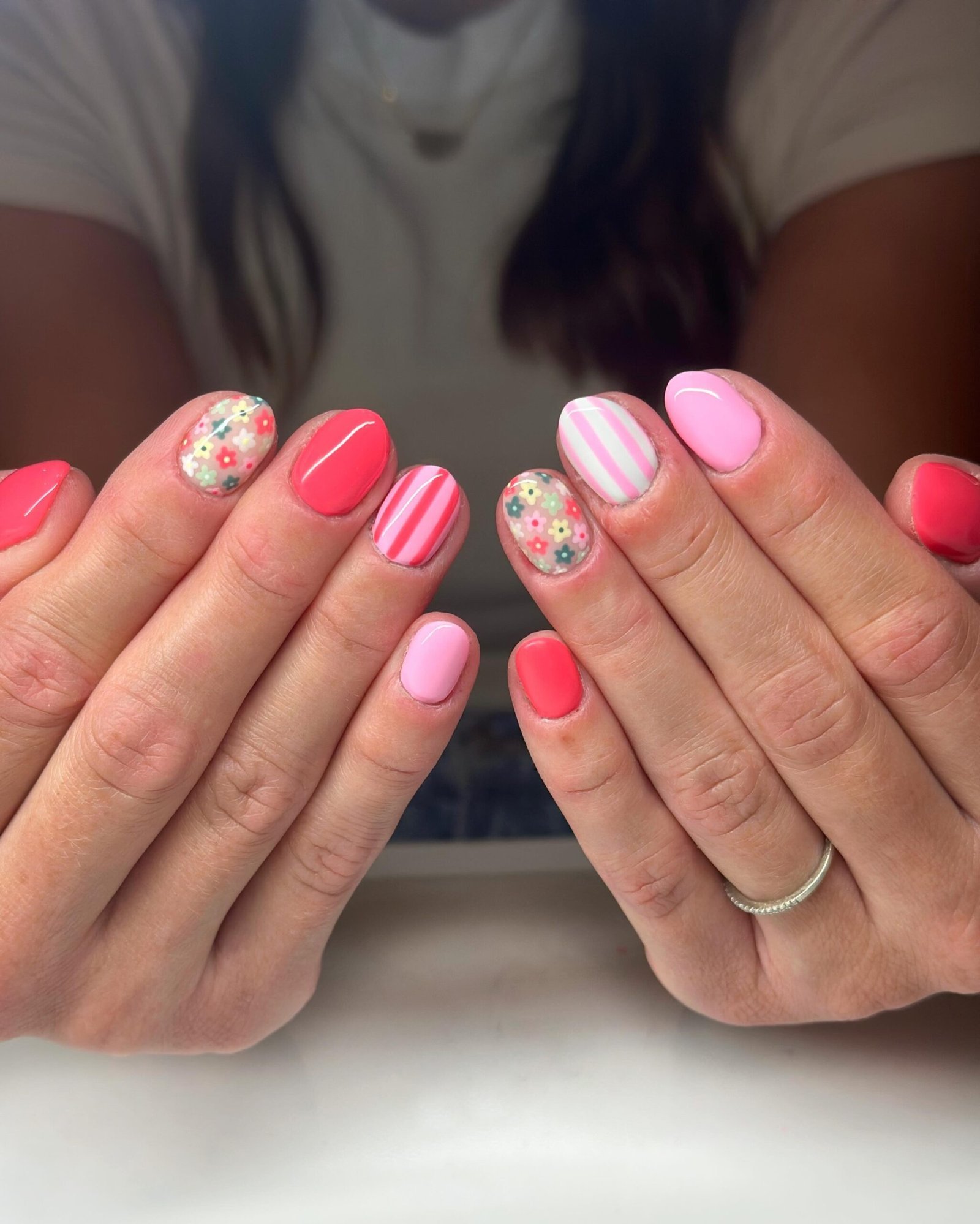 Coral Pink Stripe Floral