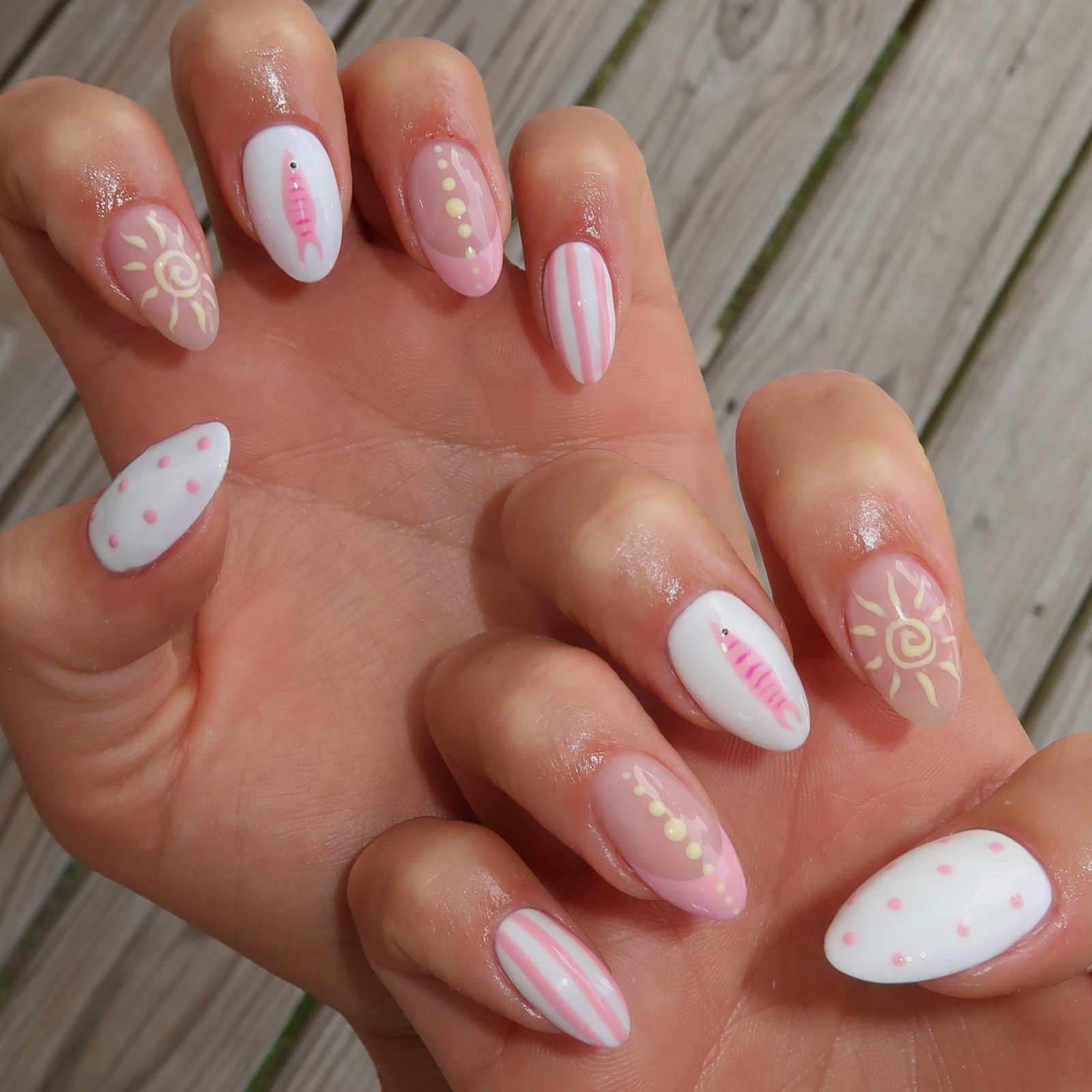 Pink Sun And Stripe Nails