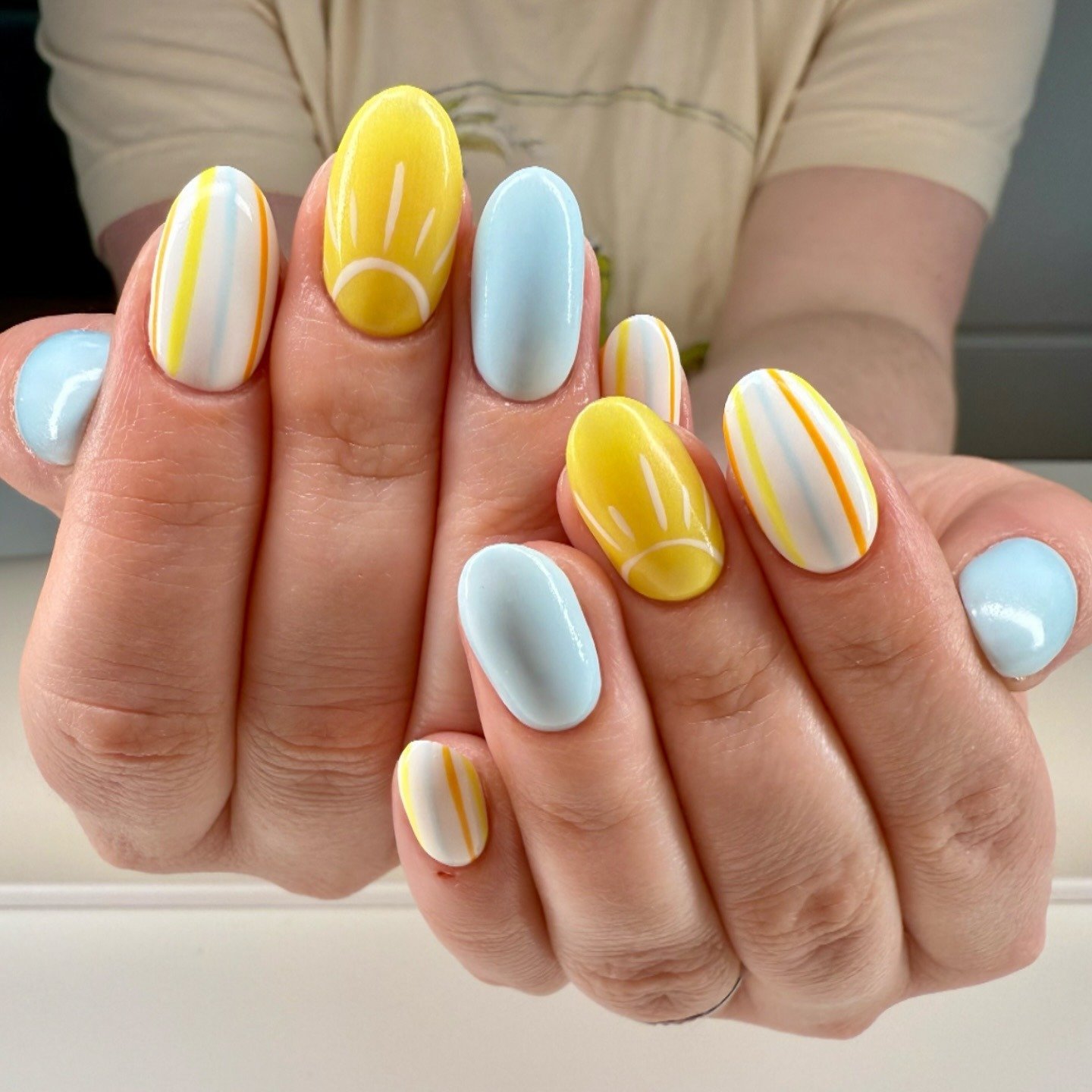 Yellow Sun Stripe Nails
