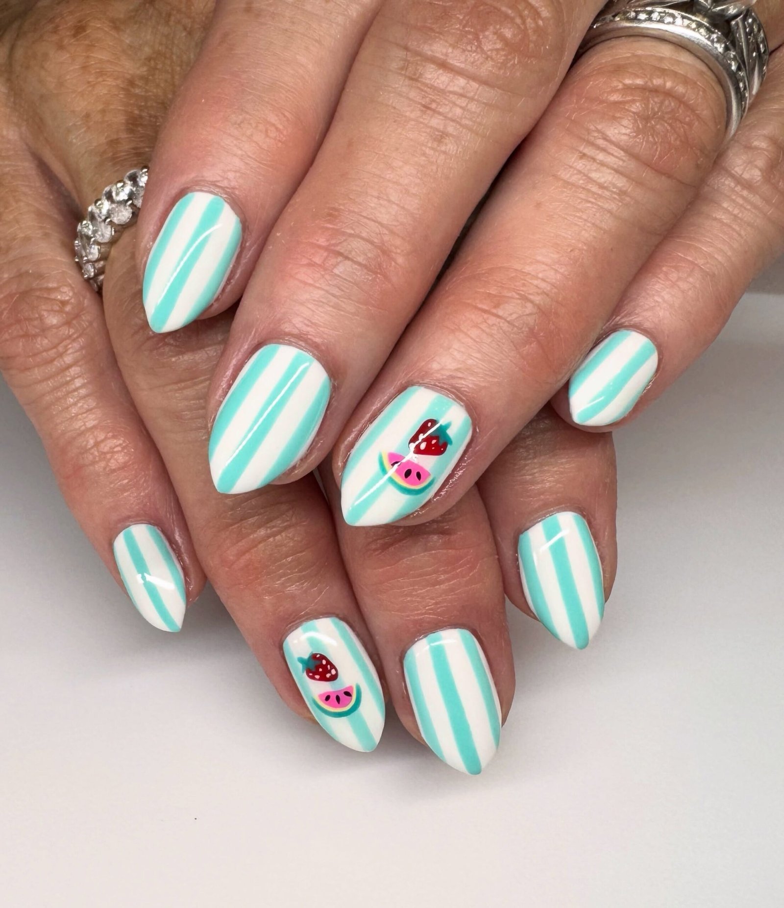 Mint Stripe Fruit Accent