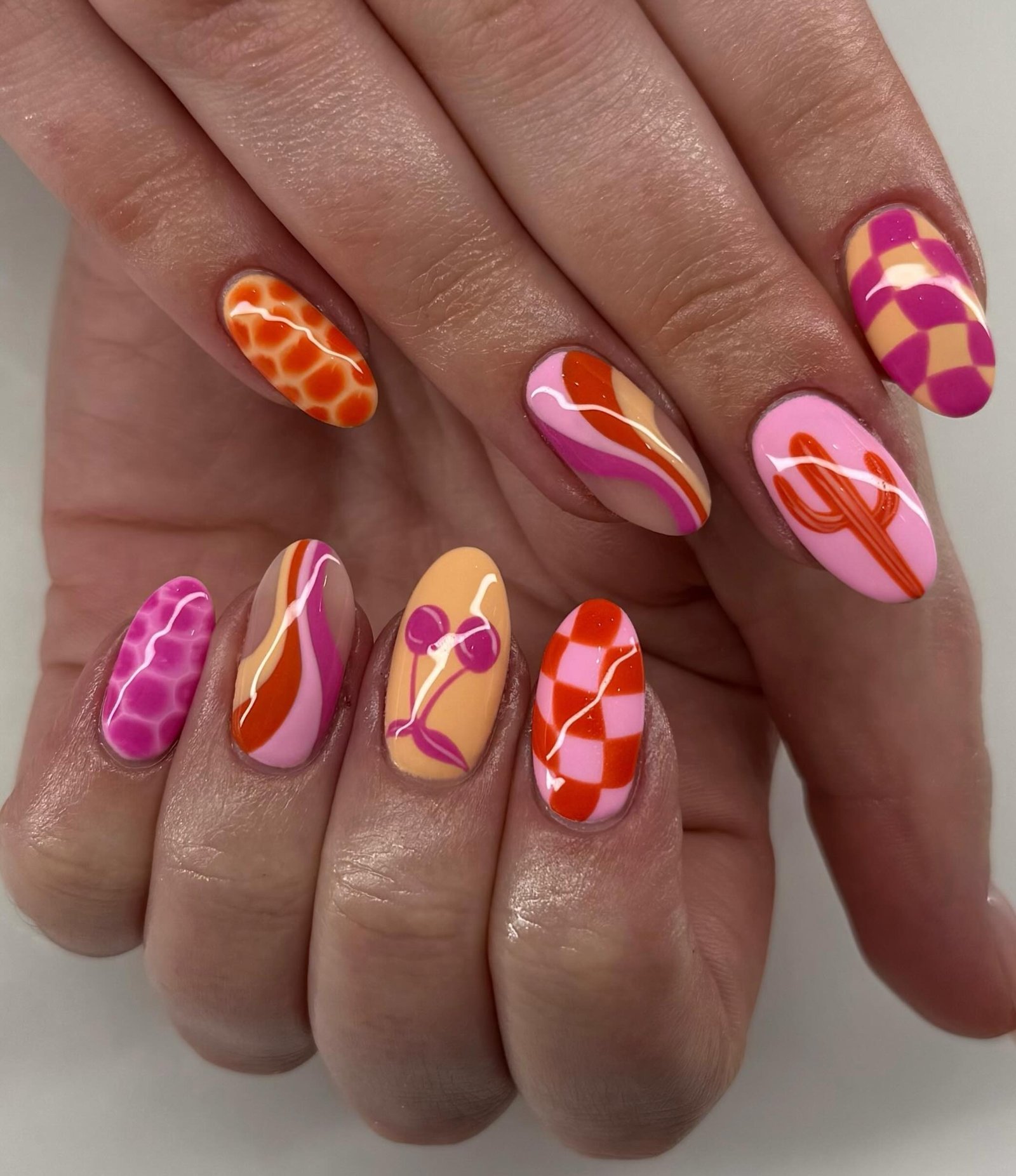 Retro Cactus Checker Nails