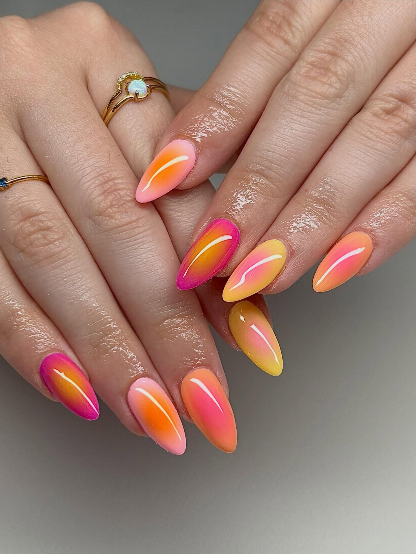 Sunset Ombre Almond Nails